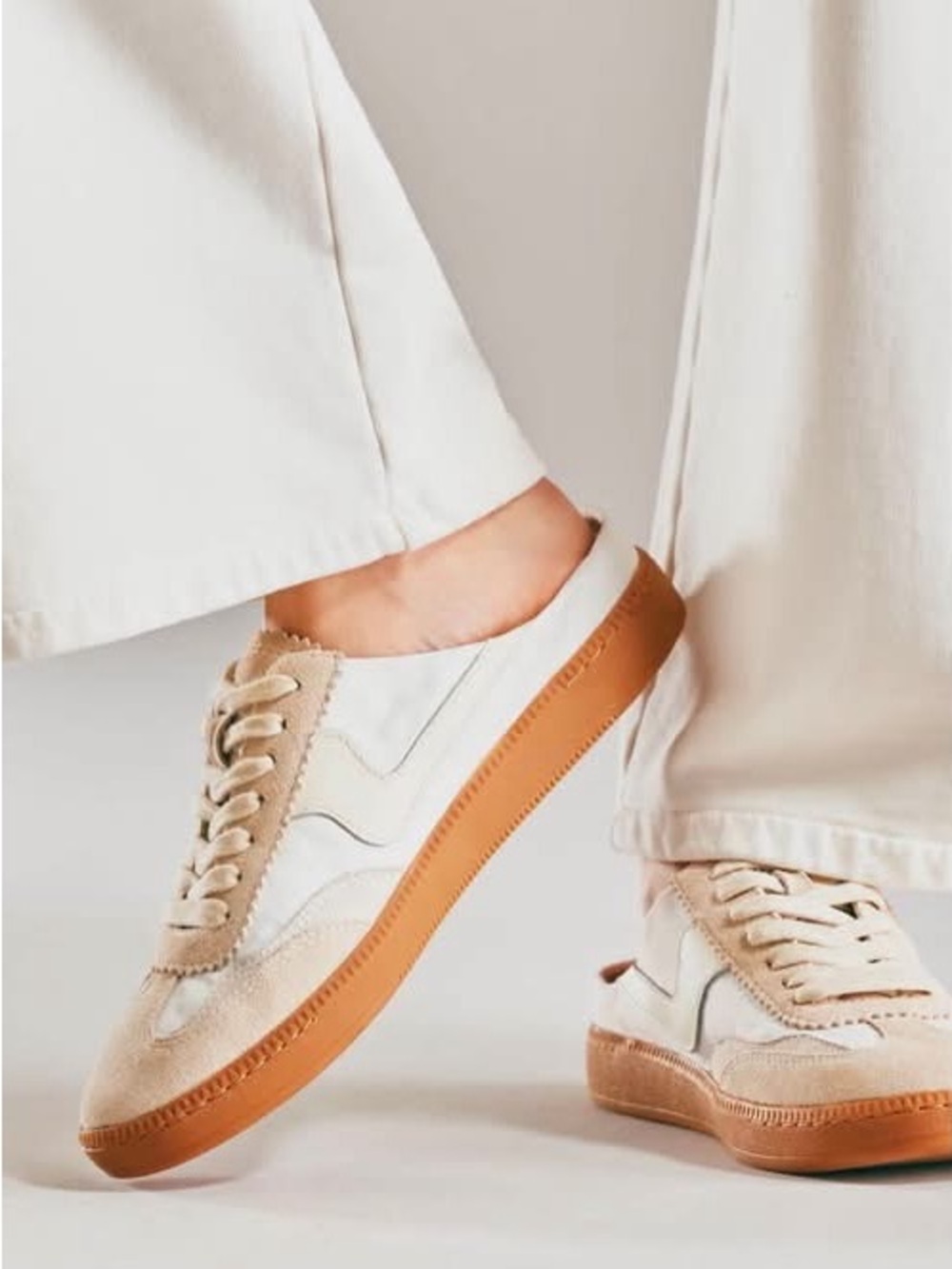 Dolce Vita White and Tan Lace-Up Sneakers